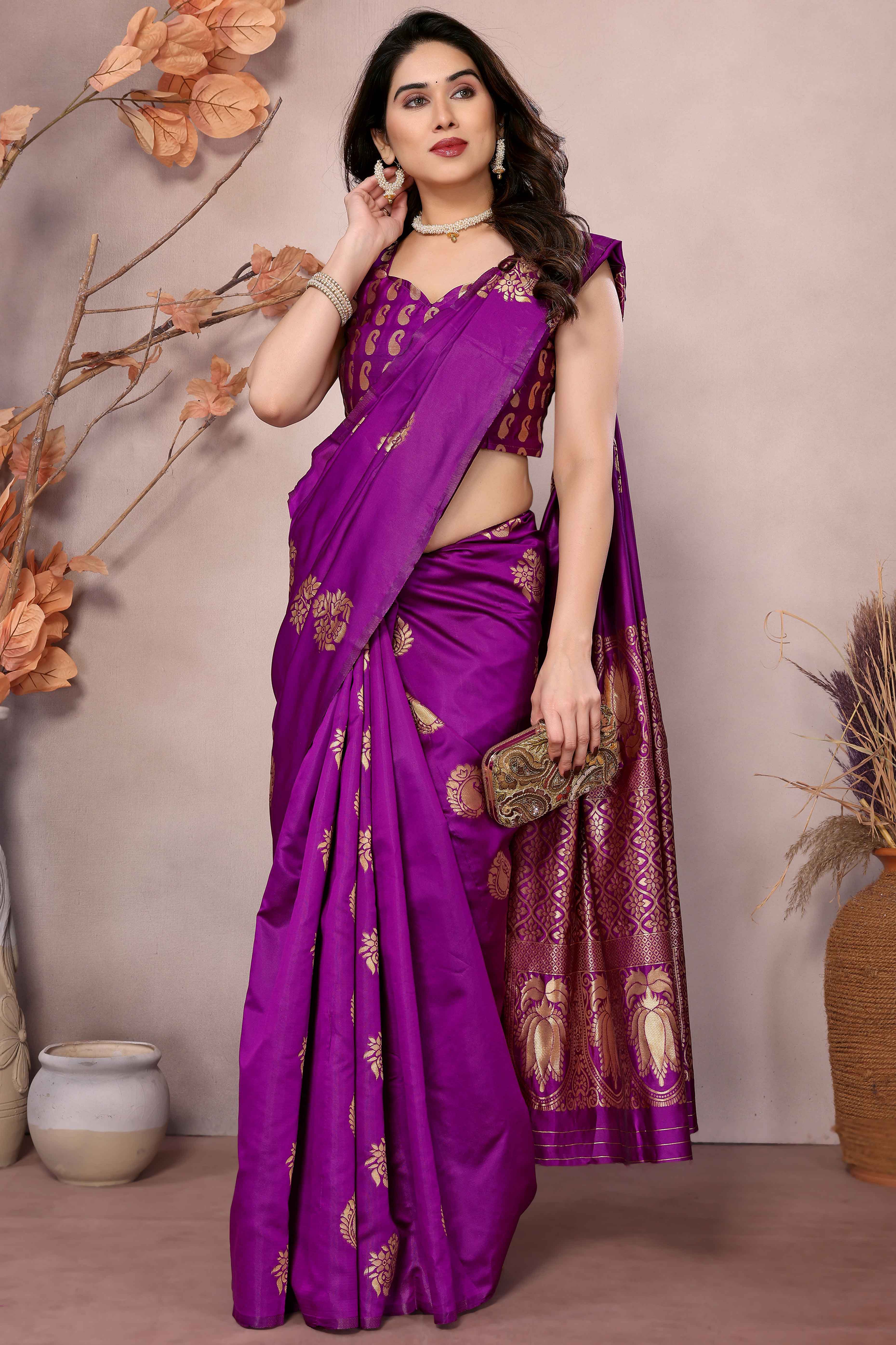 Magenta Floral Woven Banarasi Silk Saree