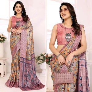 Pink Floral Printed Khadi Saree