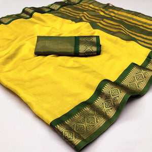Lemon Yellow Woven Cotton Silk Saree