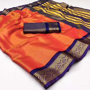 Orange Woven Cotton Silk Saree