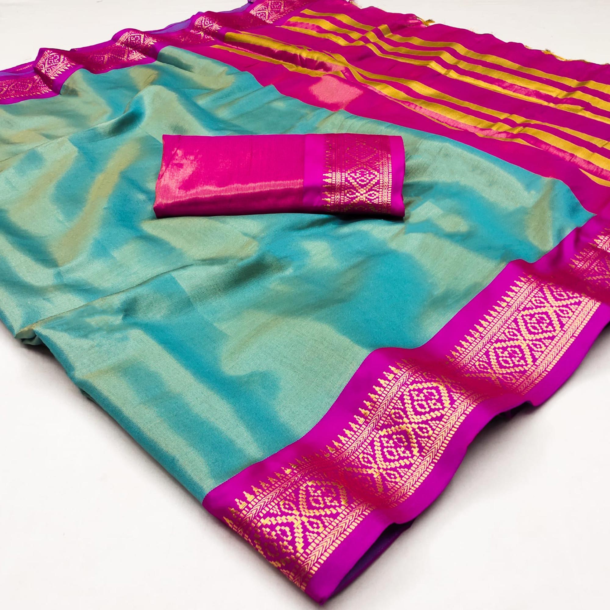 Rama Green Woven Cotton Silk Saree