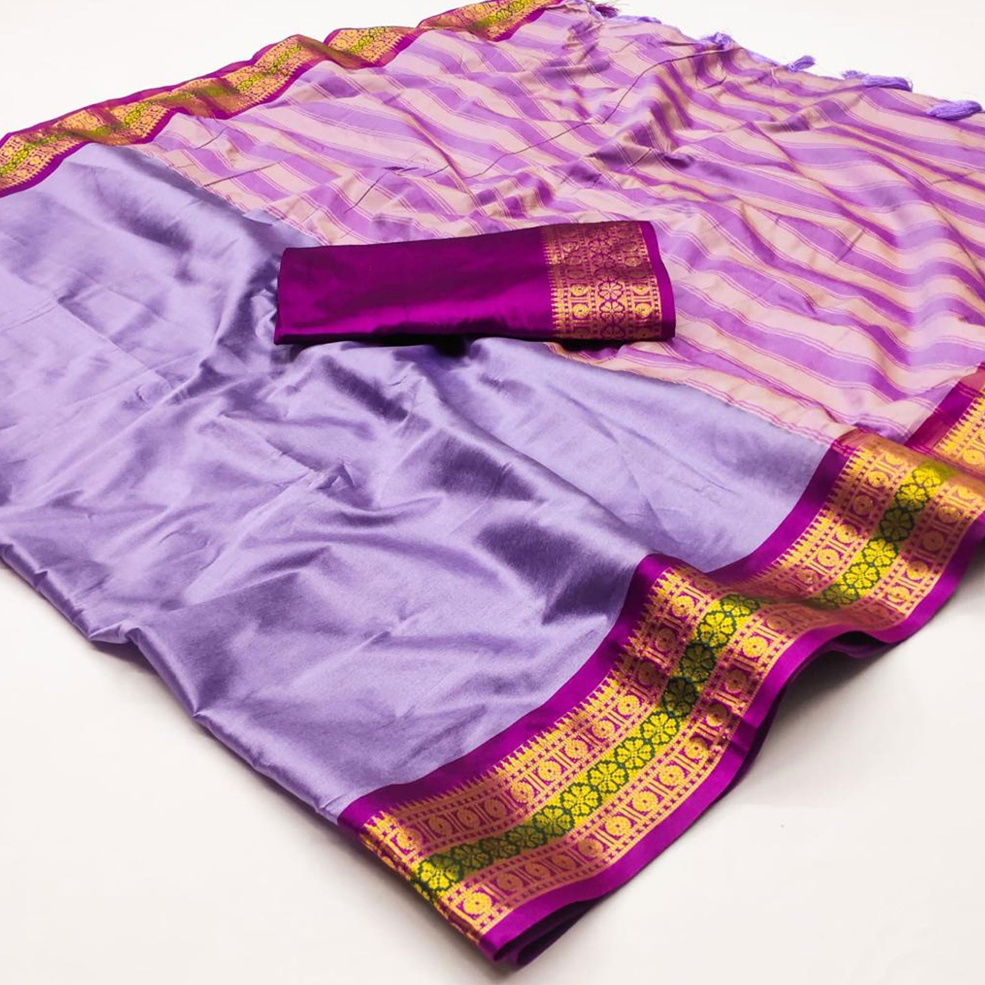 Violet Woven Cotton Silk Saree With Tassels