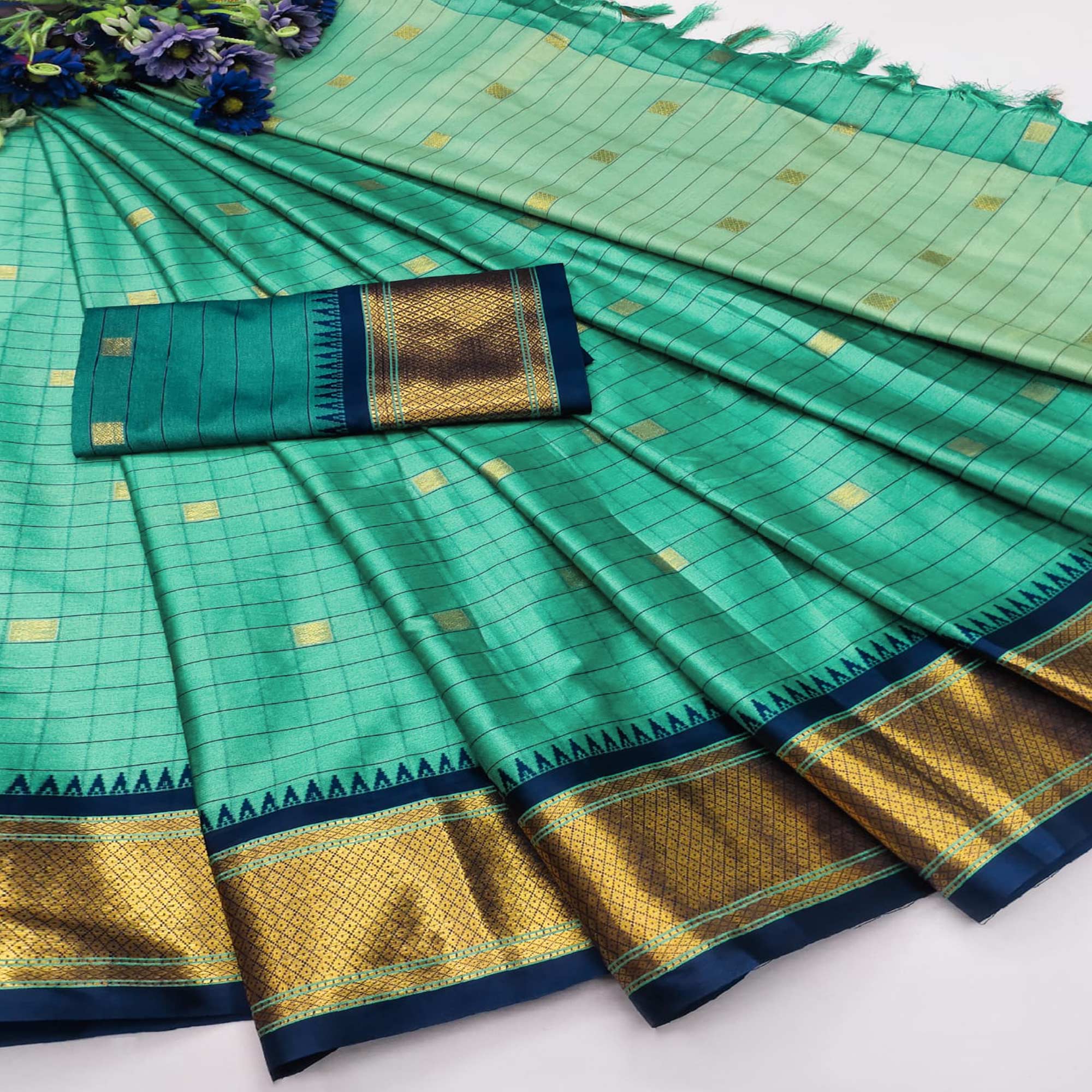 Rexona Green Woven Cotton Silk Saree With Tassels