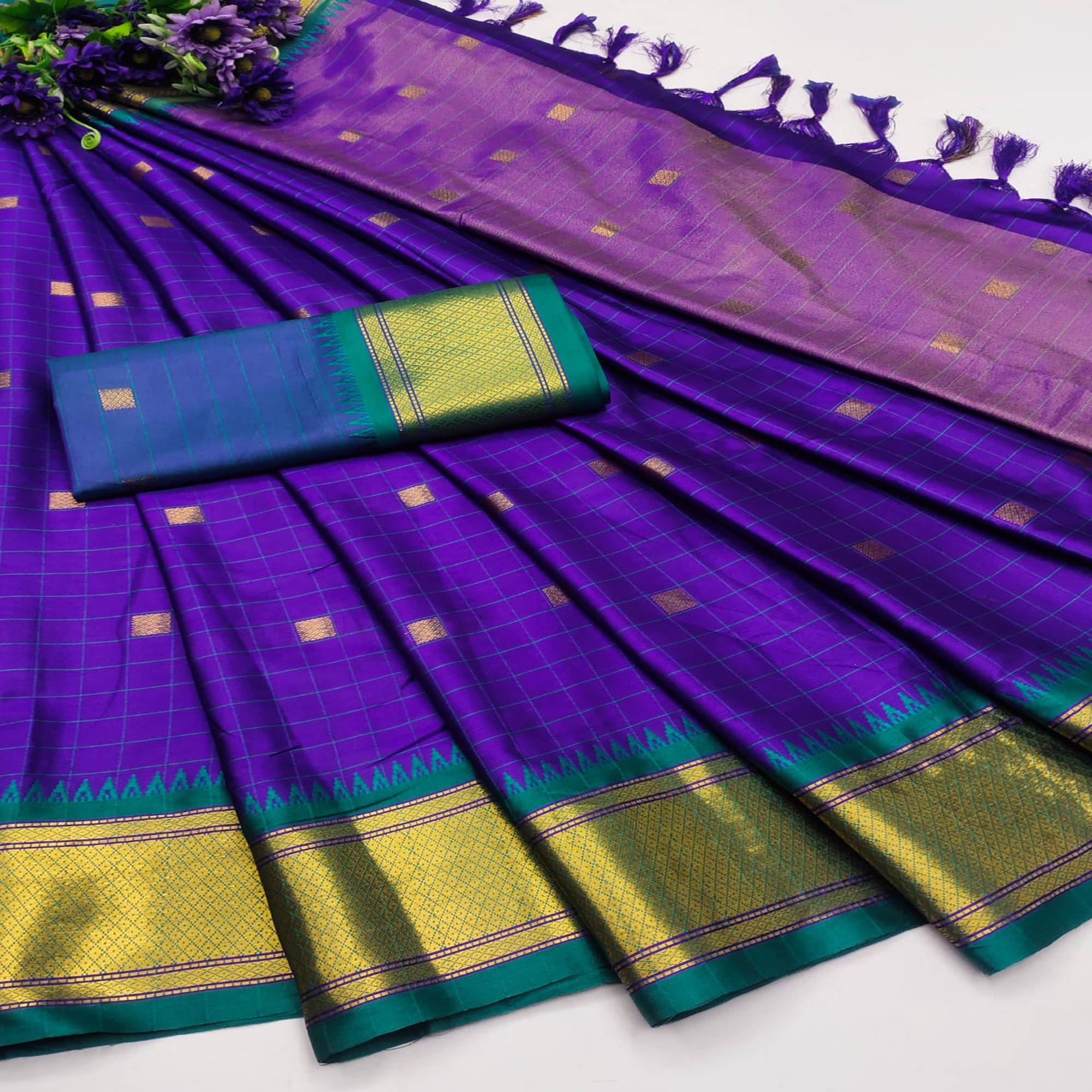 Violet Woven Cotton Silk Saree With Tassels