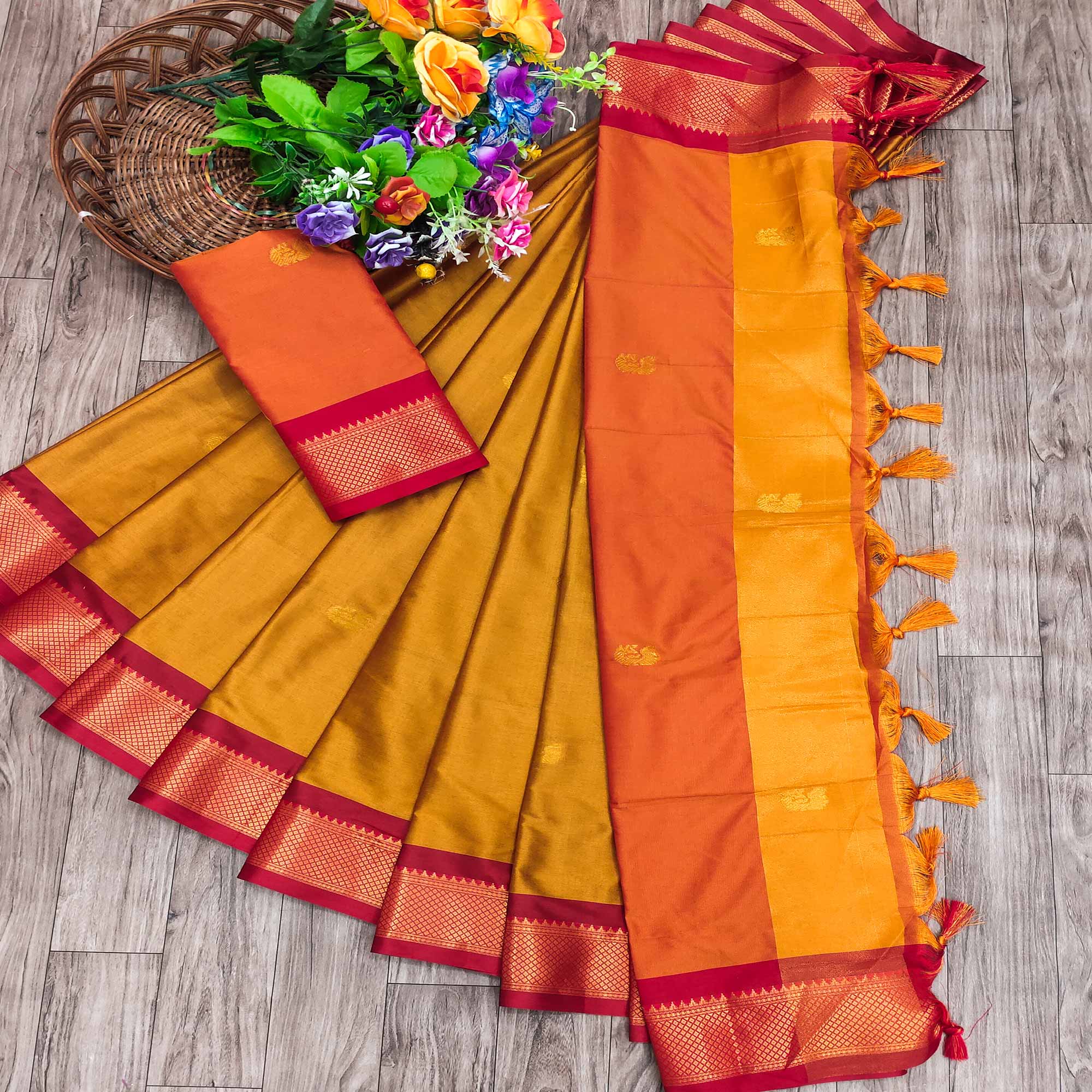 Gold Butti Work Woven Cotton Silk Saree