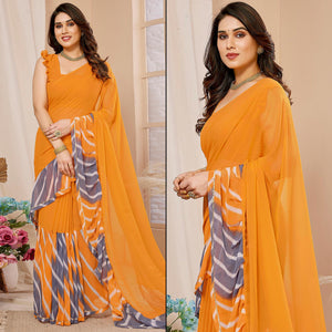 Orange Solid Georgette Saree With Printed Ruffle Border