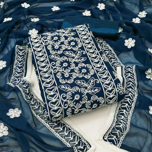 Blue Floral Embroidered Georgette Dress Material
