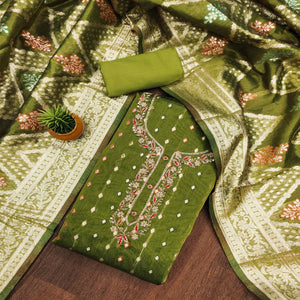 Green Woven Jacquard Dress Material