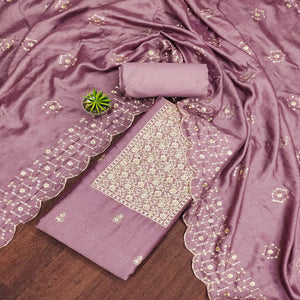 Mauve Sequins Embroidered Chinon Dress Material