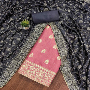 Pink Floral Embroidered Chinon Dress Material