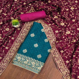 Morpich Floral Embroidered Chinon Dress Material