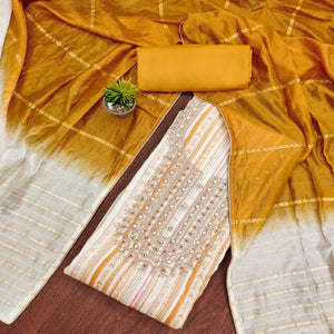 Off White & Mustard Printed Pure Cotton Dress Material