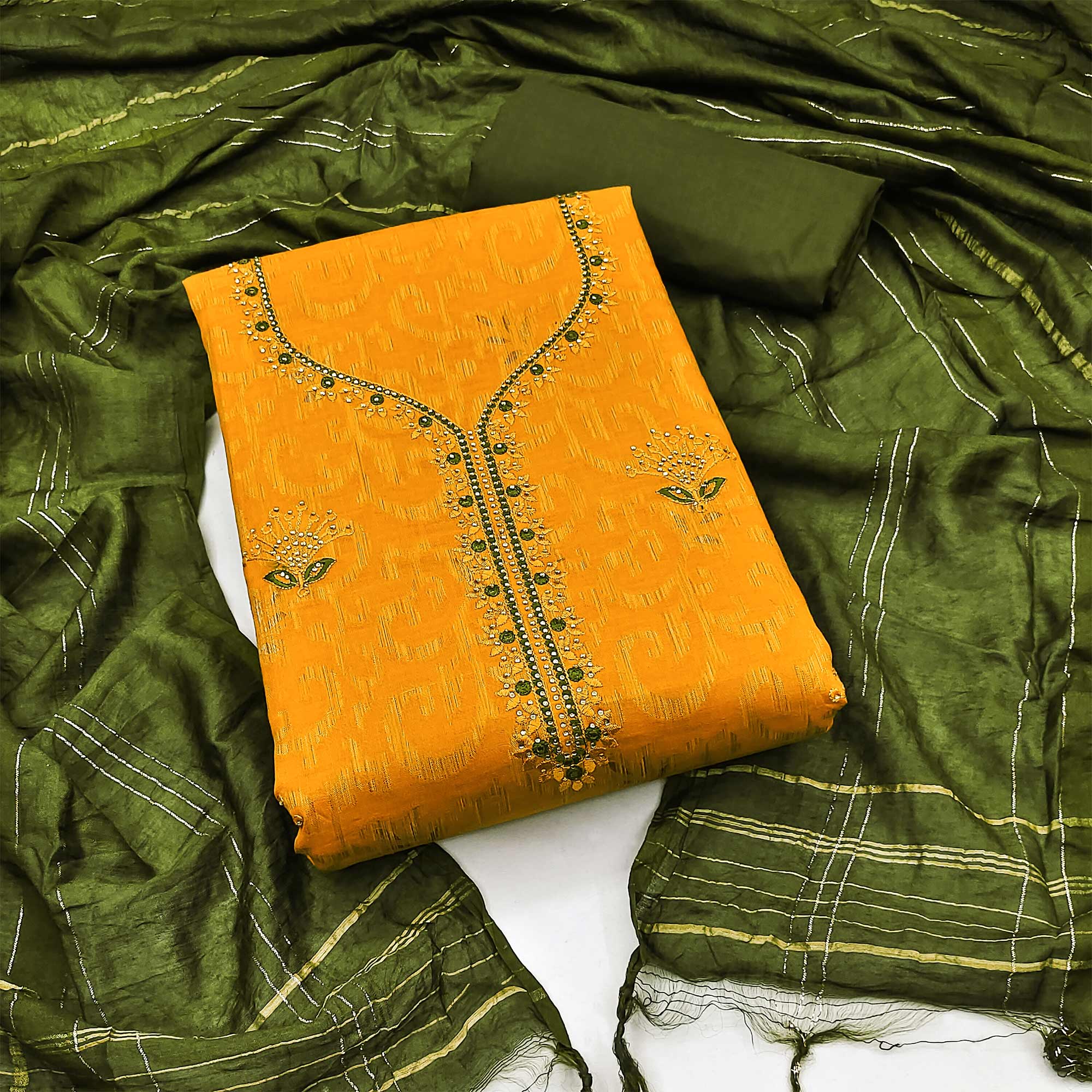 Mustard Woven Cotton Blend Unstitched Dress Material