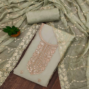 Green Floral Sequins Embroidered Chiffon Dress Material