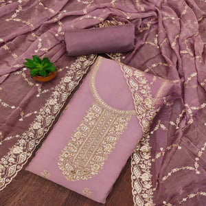 Purple Floral Sequins Embroidered Chiffon Dress Material