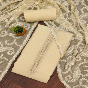 Beige Embroidered Organza Dress Material