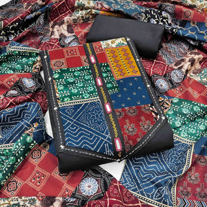Ethnic Black Solid With Printed Pure Cotton Dress Material With Neck Embroidery Work