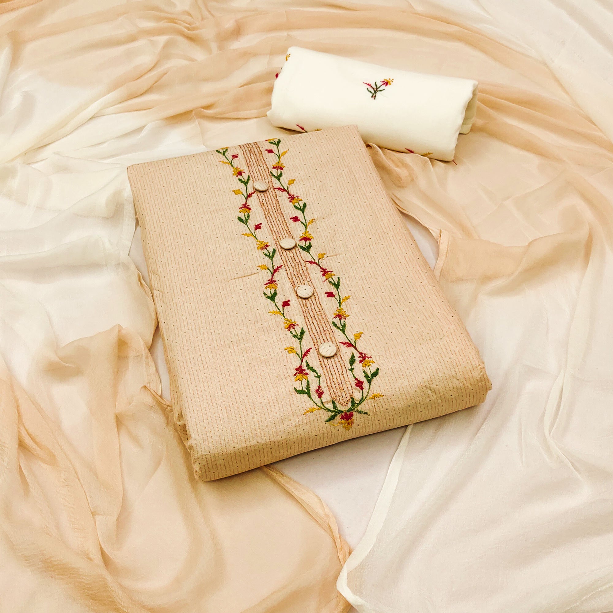 Chikoo Printed Pure Cotton Dress Material