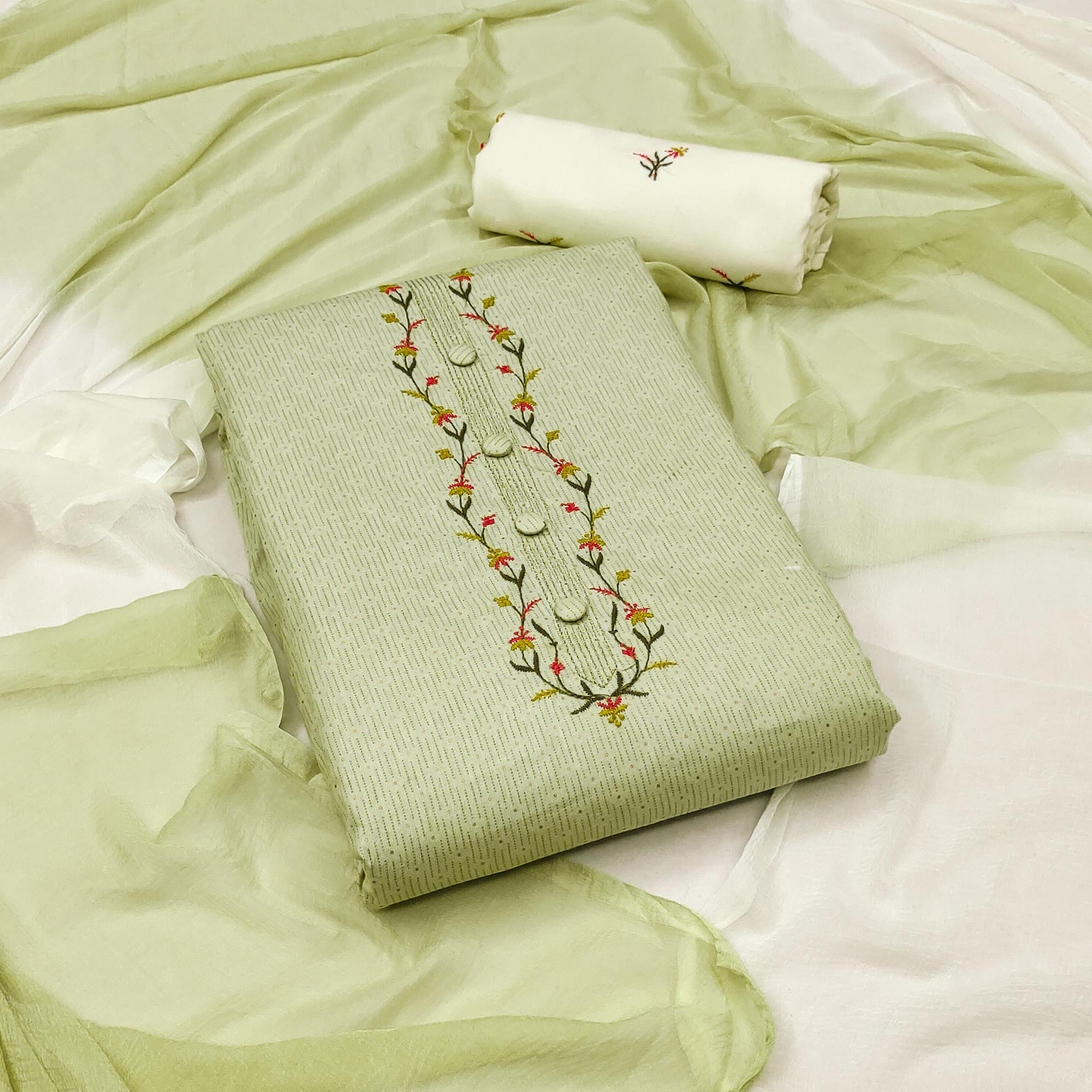 Green Printed Pure Cotton Dress Material