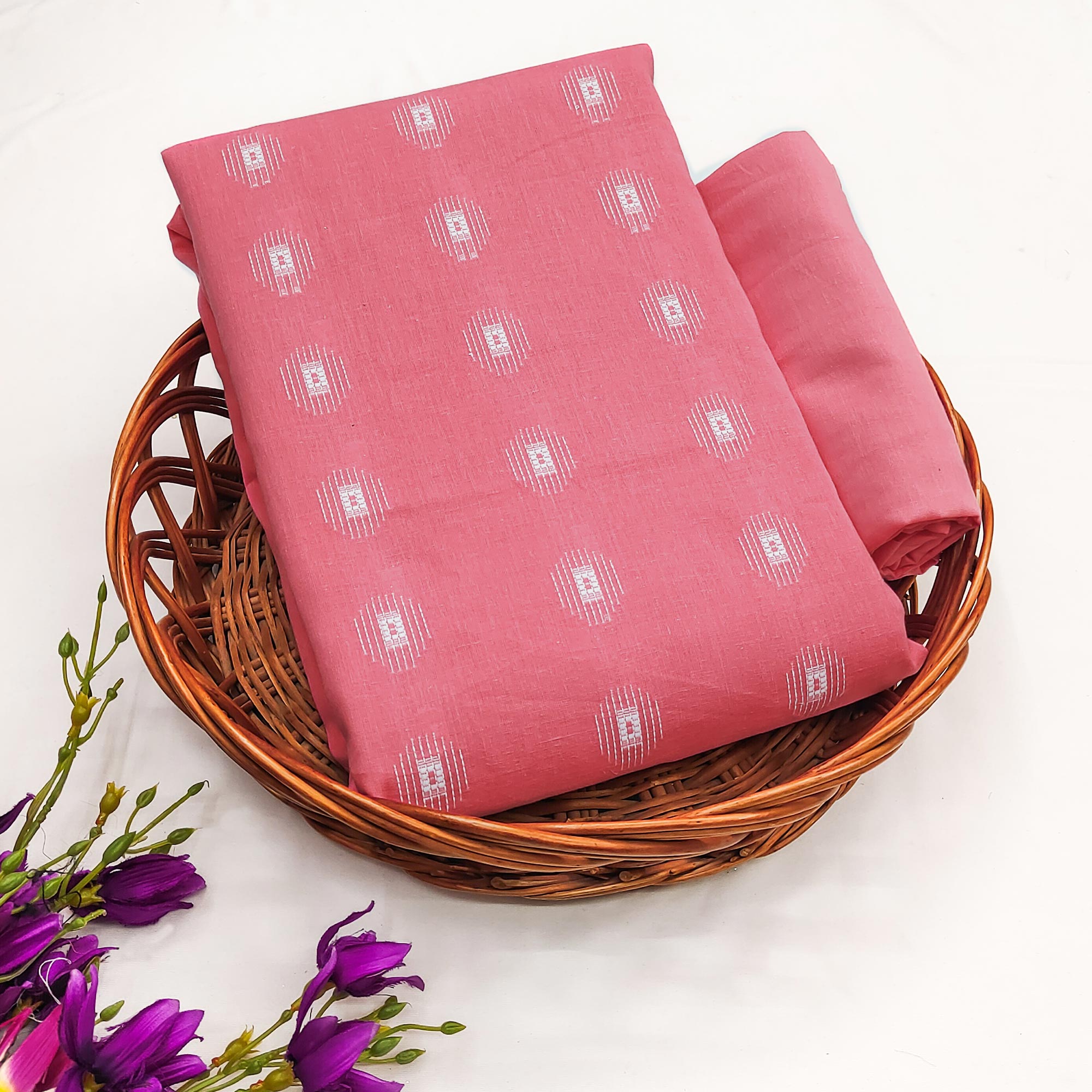 Gajari Pink Woven Pure Cotton Dress Material