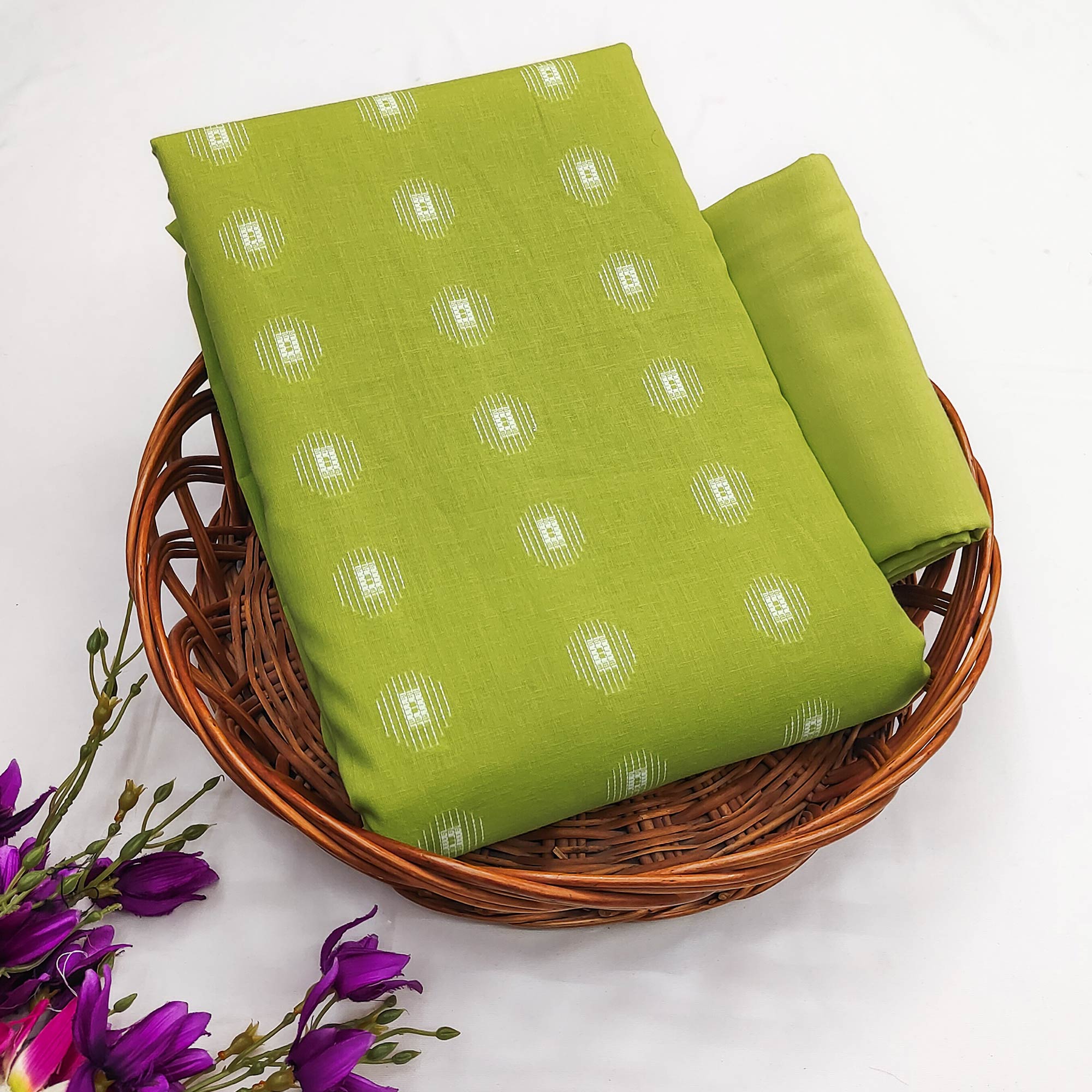 Green Woven Pure Cotton Dress Material