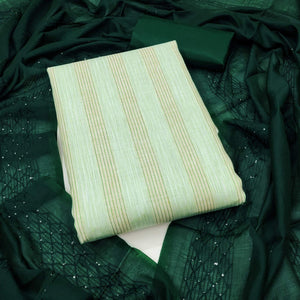 Green Striped Woven Pure Cotton Dress Material