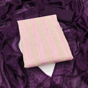 Pink Striped Woven Pure Cotton Dress Material