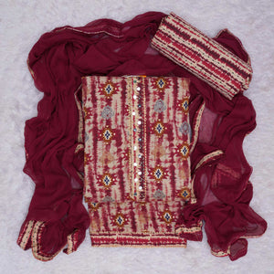 Maroon Foil Printed Cotton Blend Dress Material