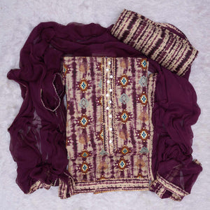 Wine Foil Printed Cotton Blend Dress Material