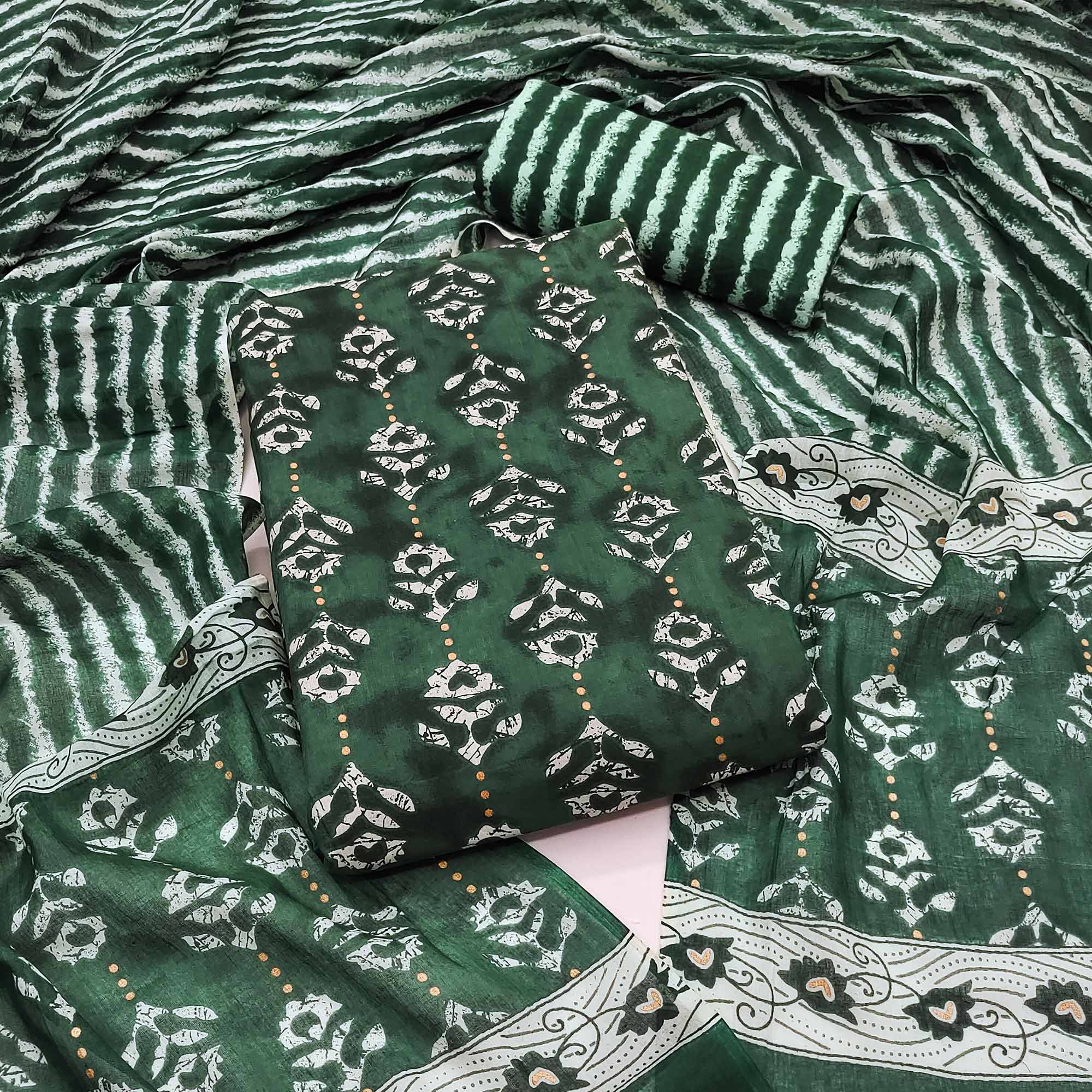 Green Floral Printed Pure Cotton Dress Material