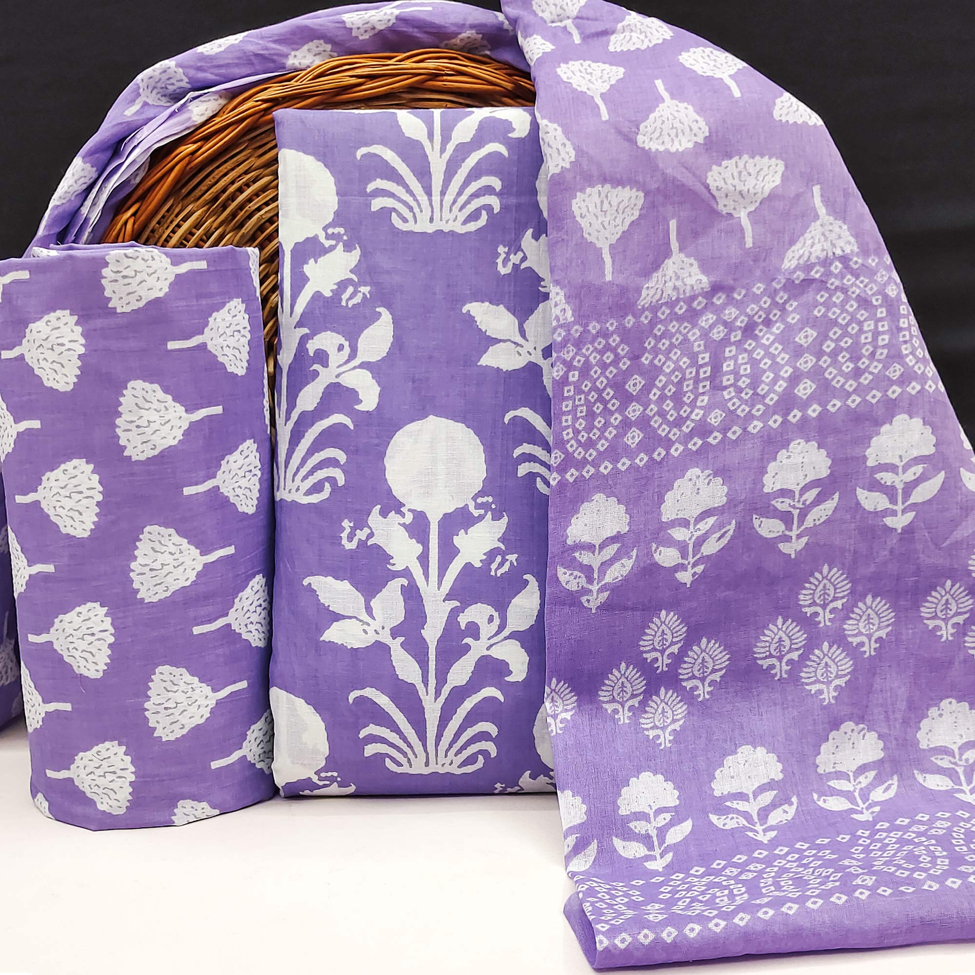 Purple Floral Printed Pure Cotton Dress Material