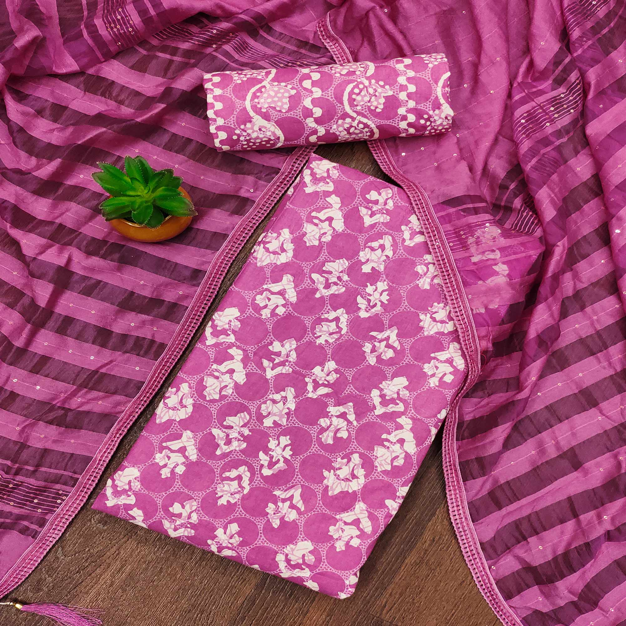 Pink Floral Printed Pure Cotton Dress Material
