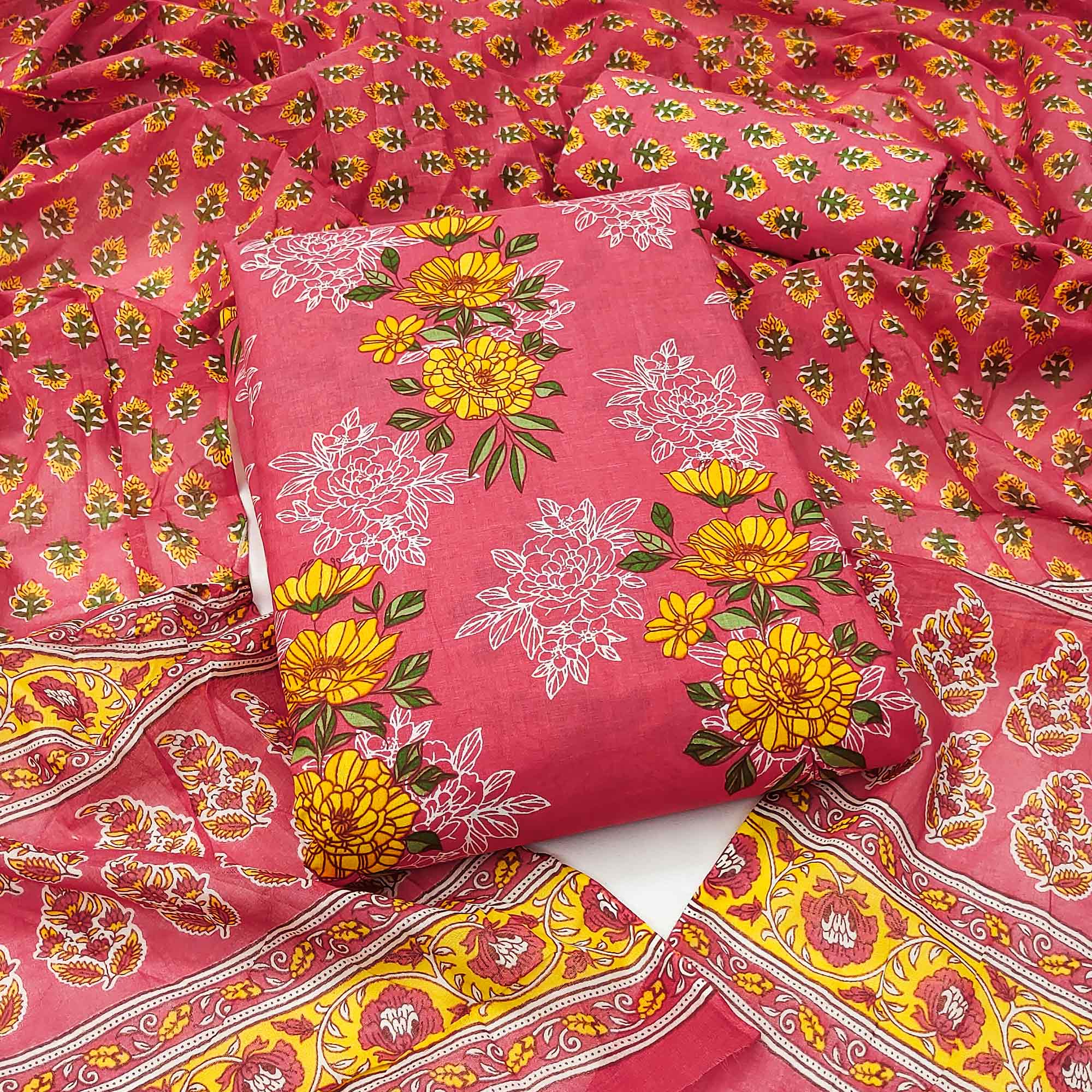 Gajri Pink Floral Printed Pure Cotton Dress Material