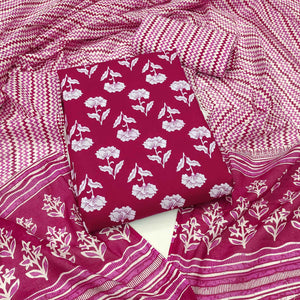 Rani Pink Floral Printed Pure Cotton Dress Material
