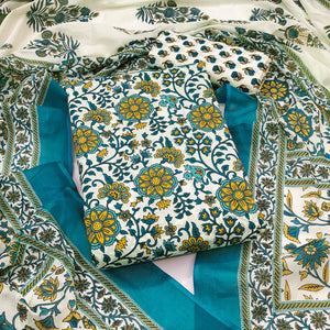 Rama Blue Floral Printed Pure Cotton Dress Material