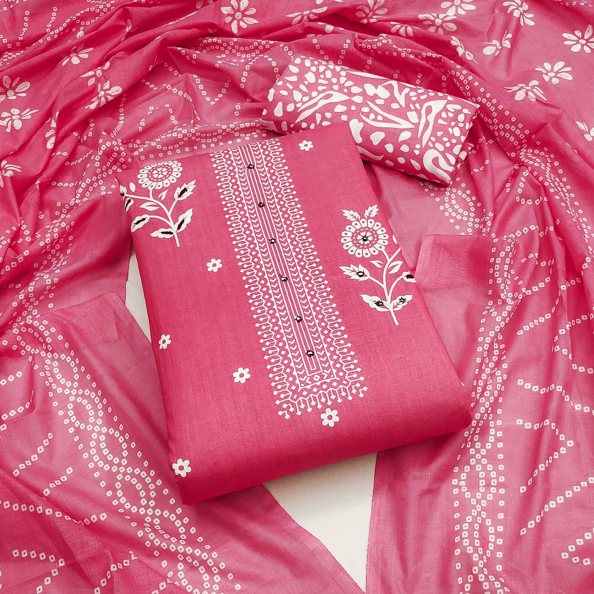 Pink Floral Printed Pure Cotton Dress Material