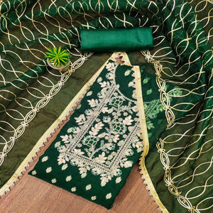 Green Floral Woven Organza Dress Material