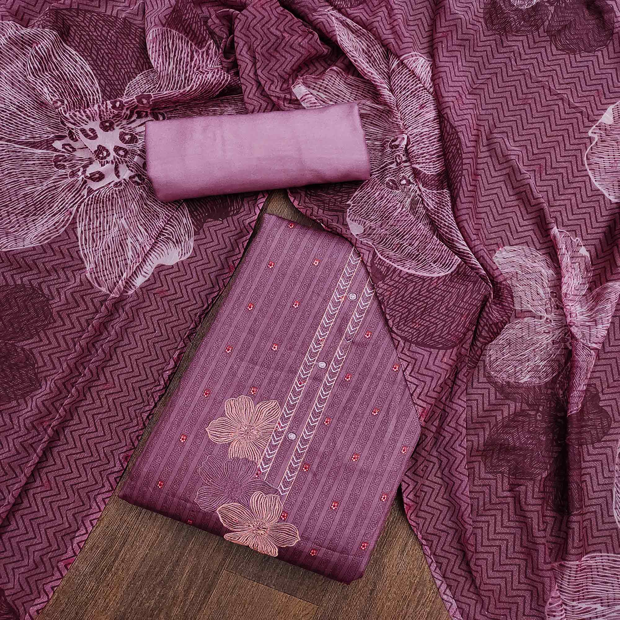 Purple Floral Printed Pure Cotton Dress Material