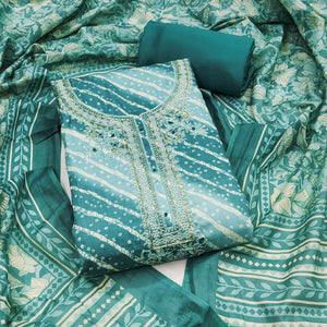 Summer Perfect Sea Green Cotton Suit Material with Stripe Pattern