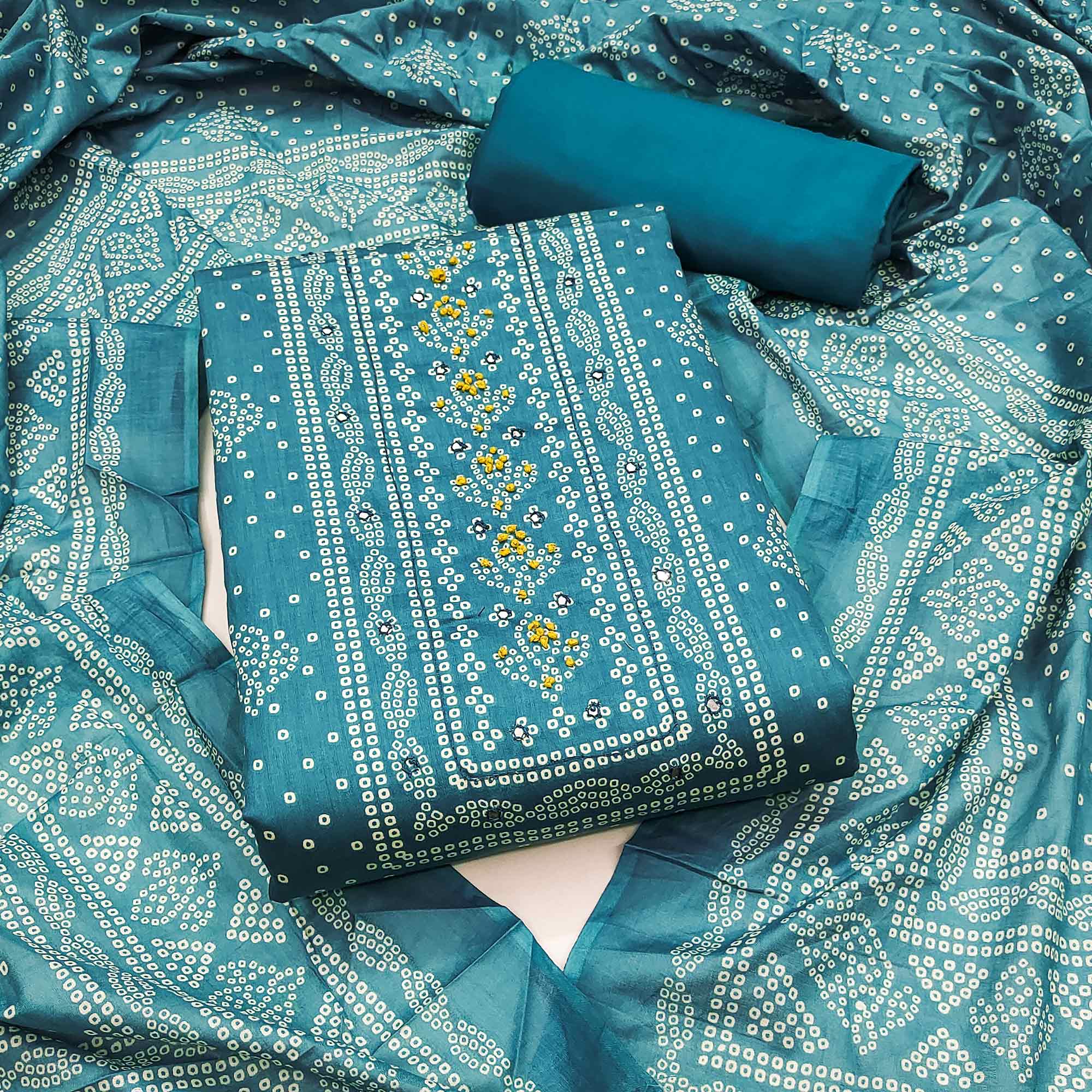 Soft Cotton Blue Dress Material with Classic Bandhani Print