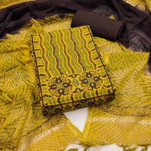 Unstitched Mustard Cotton Dress Material Featuring Subtle Floral Patterns