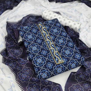 Blue Bandhani Printed Cotton Blend Dress Material