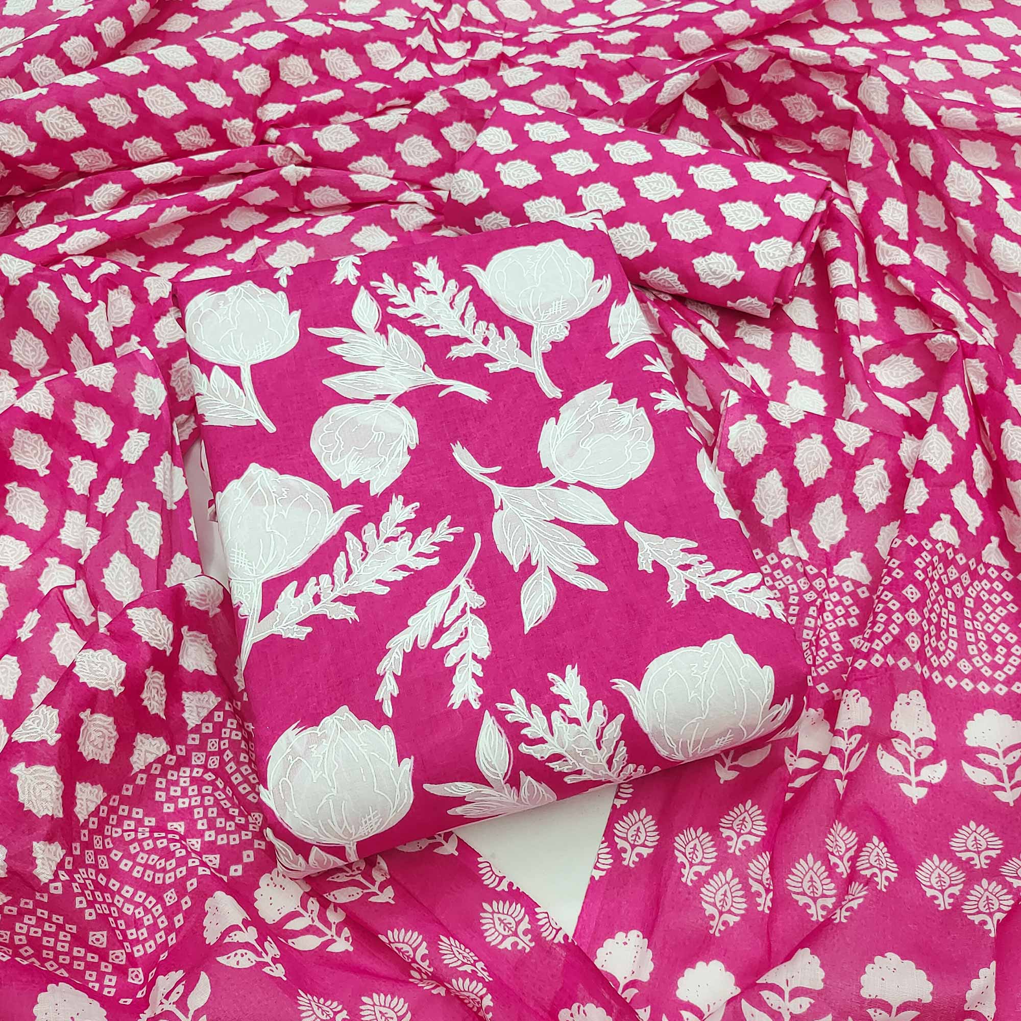 Pink Floral Printed Pure Cotton Dress Material