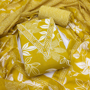 Stylish Olive Floral Pure Cotton Dress Material Accented With Neckline Sequins Embroidery