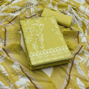 Green Floral Foil Printed Pure Cotton Dress Material