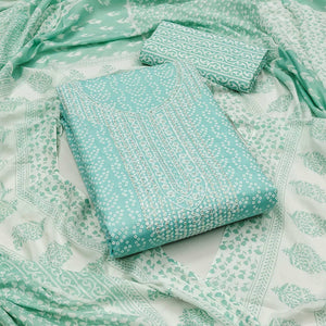 Blue Bandhani Printed With Sequins Pure Cotton Dress Material