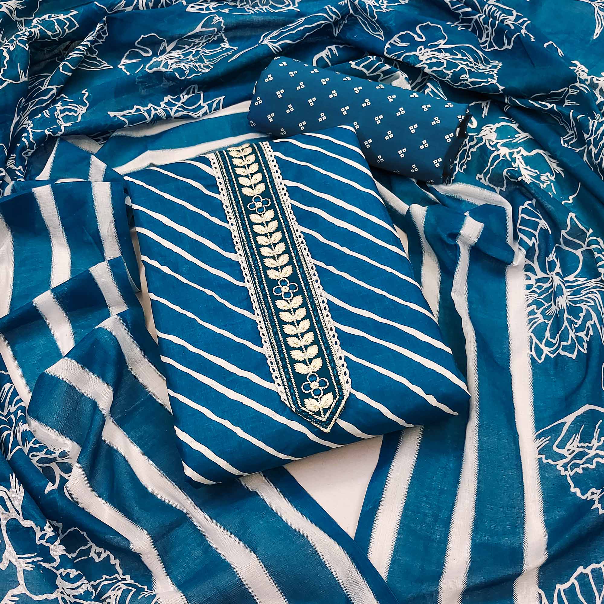 Morpich Striped Printed Pure Cotton Dress Material