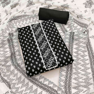 Black Floral Printed Pure Cotton Dress Material