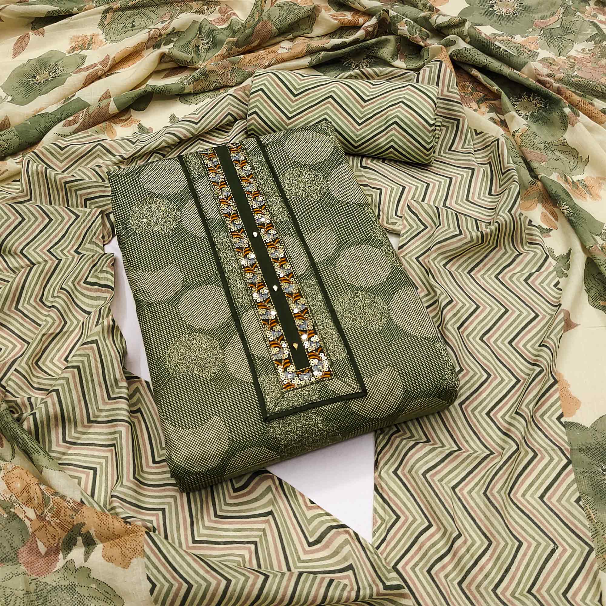 Green Printed Pure Cotton Dress Material