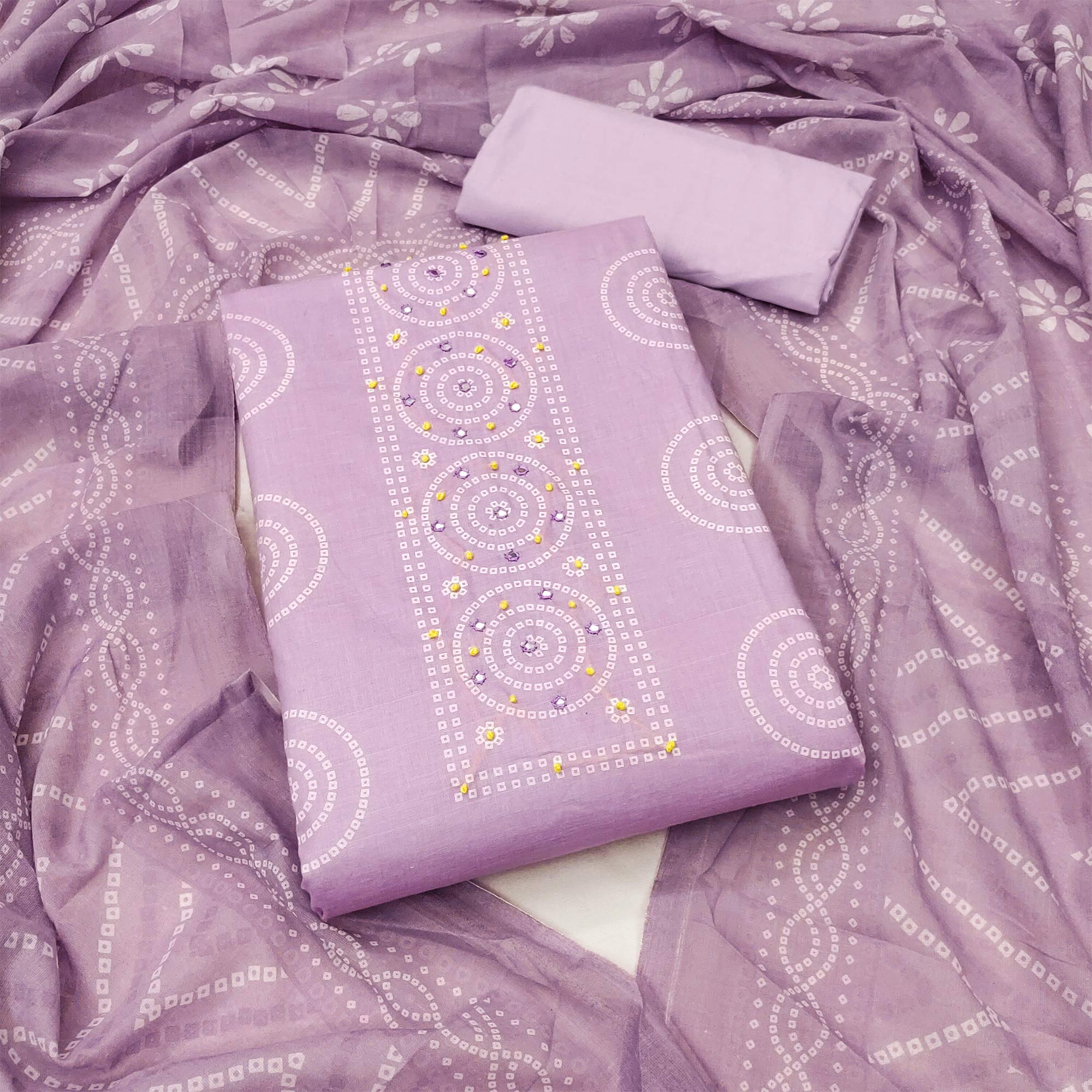 Purple Bandhani Pure Cotton Dress Material